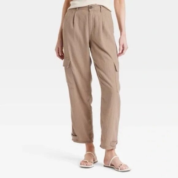 NEW A New Day - Women's High-Rise Straight Leg Linen Cargo Pants - Size 8 - Picture 1 of 10
